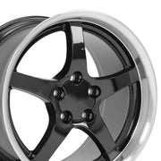 OE Wheels CV05 C5 style staggered wheel set 17x9.5 & 18x10.5 Gloss Black Machined Lip for 1993-2002 Chevrolet Camaro