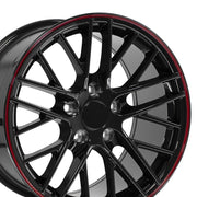 OE Wheels CV08A C6 ZR1 style staggered wheel set 17x9.5 & 18x10.5 Gloss Black Redline for 1993-2002 Chevrolet Camaro