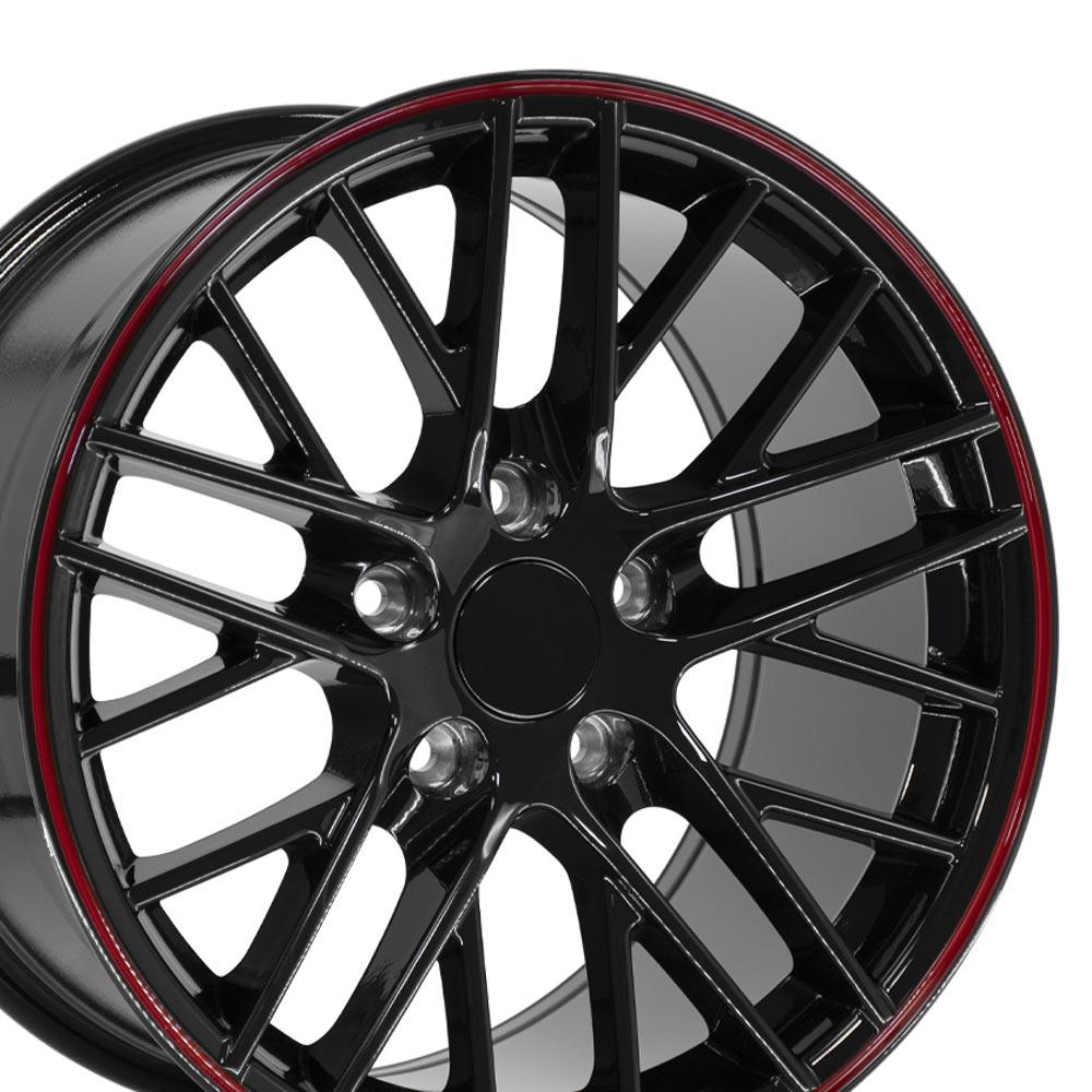OE Wheels CV08A C6 ZR1 style staggered wheel set 17x9.5 & 18x10.5 Gloss Black Redline for 1993-2002 Chevrolet Camaro