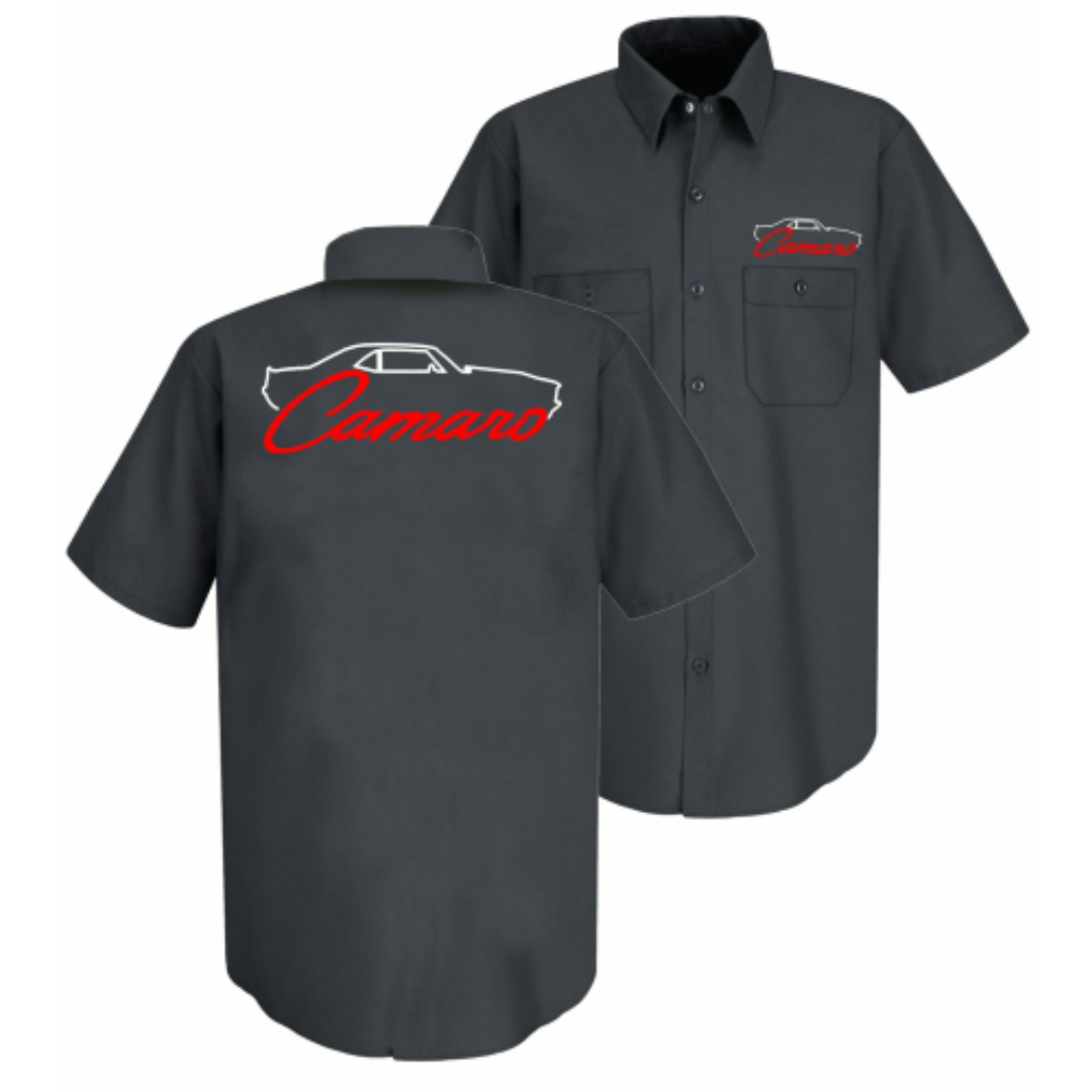 Camaro 1st Generation Hat and Mechanic Shirt Bundle