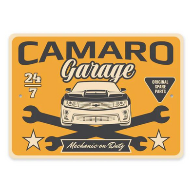 camaro-mechanic-on-duty-aluminum-sign