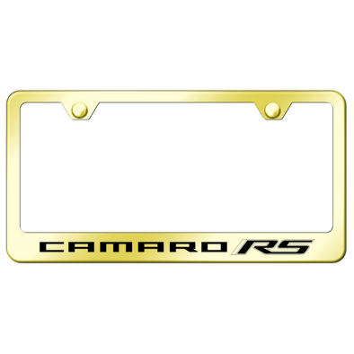 camaro-rs-script-license-plate-frame-gold-stainless-steel