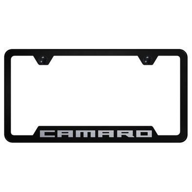 Camaro Script Notched License Plate Frame - Black