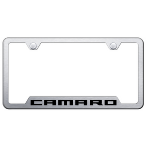 camaro-script-license-plate-frame-brushed