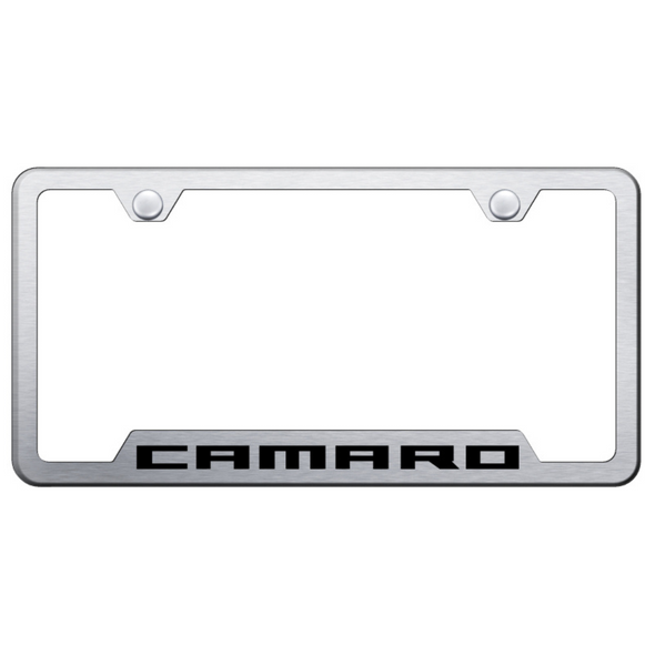 Camaro Script Notched License Plate Frame - Brushed