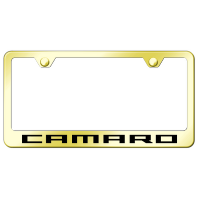 camaro-script-license-plate-frame-gold-stainless-steel