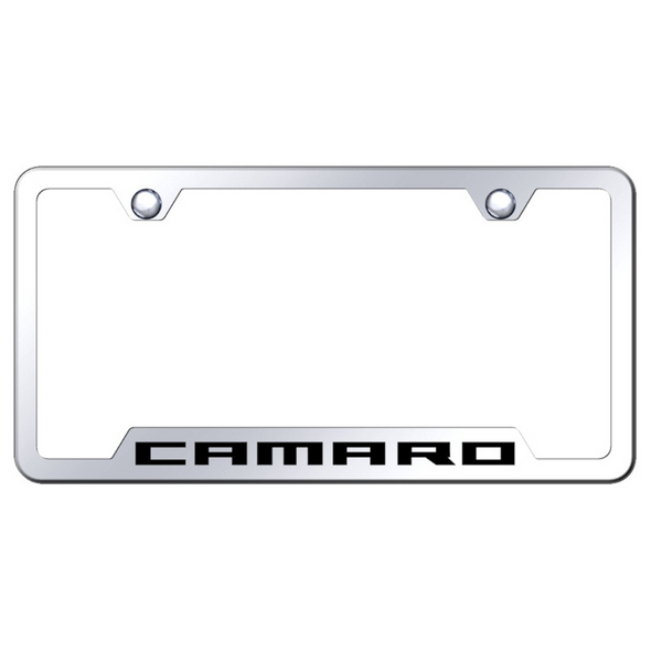 Camaro Script Notched License Plate Frame - Mirrored