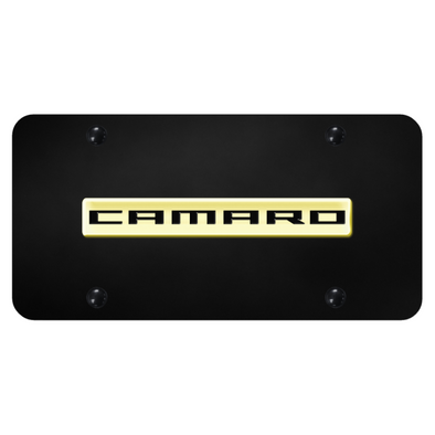 camaro-script-license-plate-gold-on-black