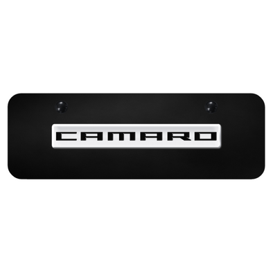 camaro-script-mini-license-plate-chrome-on-black