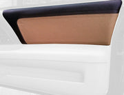 Tan leather upper door panel covers with black trim on a 4th-gen Camaro door panel