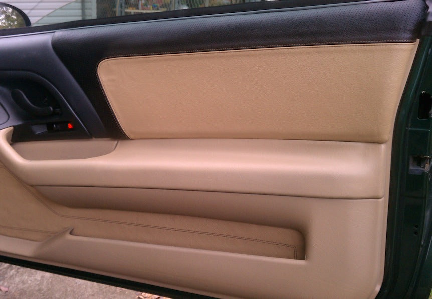 Tan leather door insert and panel covers installed in a 4th-gen Camaro, view 3