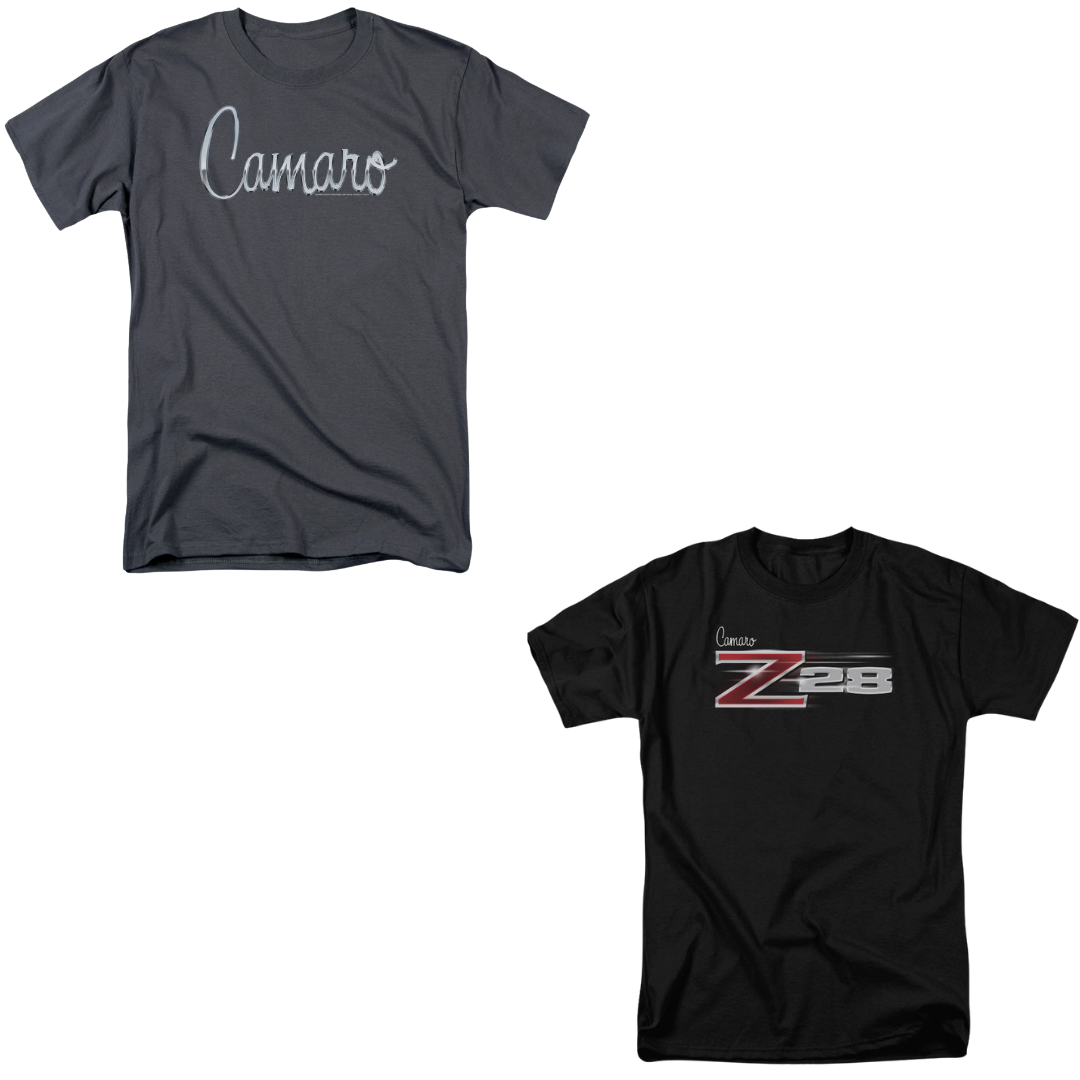 Camaro Graphic Tee Bundle – Z28 Logo Black Tee + Classic Script Charcoal Tee