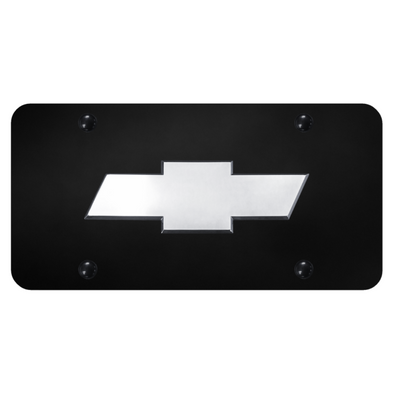 Chevrolet Bowtie 3D Logo License Plate - Chrome on Black