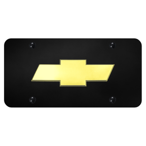 Chevrolet Bowtie 3D Logo License Plate - Gold on Black