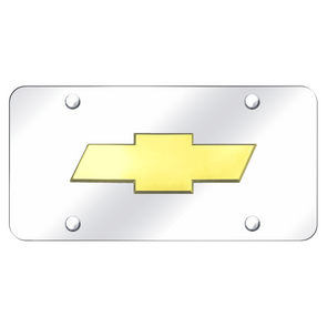 Chevrolet Bowtie 3D Logo License Plate - Gold on Chrome