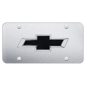 Chevrolet Bowtie License Plate - OEM Style Black Bowtie on Brushed