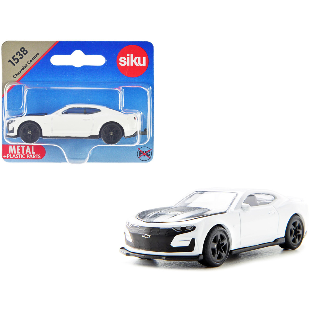 Chevrolet Camaro White with Black Hood Diecast Model Car (2019 Camaro SS 1LE)