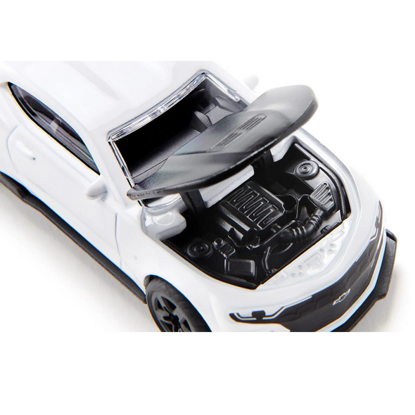 Chevrolet Camaro White with Black Hood Diecast Model Car (2019 Camaro SS 1LE)
