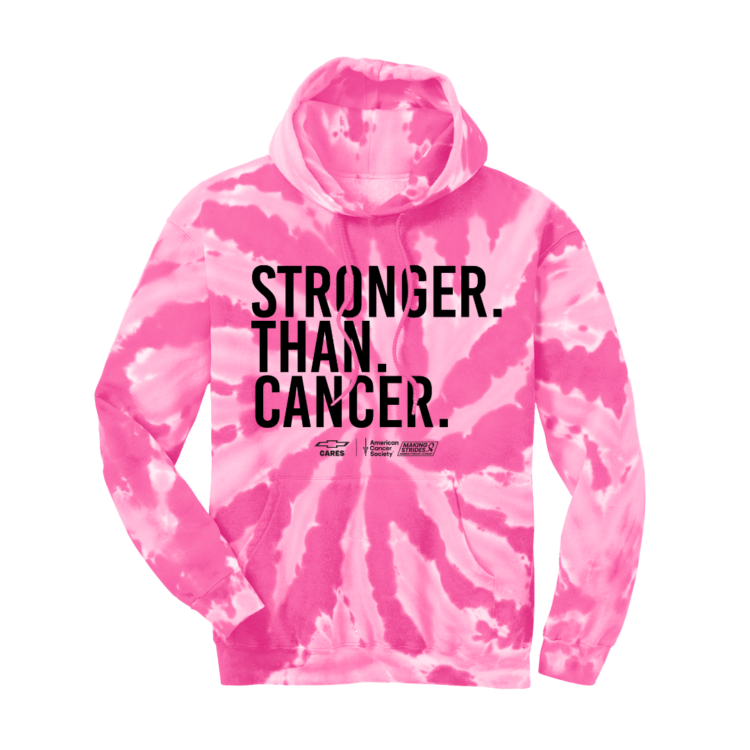 Chevy Cares Stronger Than Cancer pink tie-dye hoodie