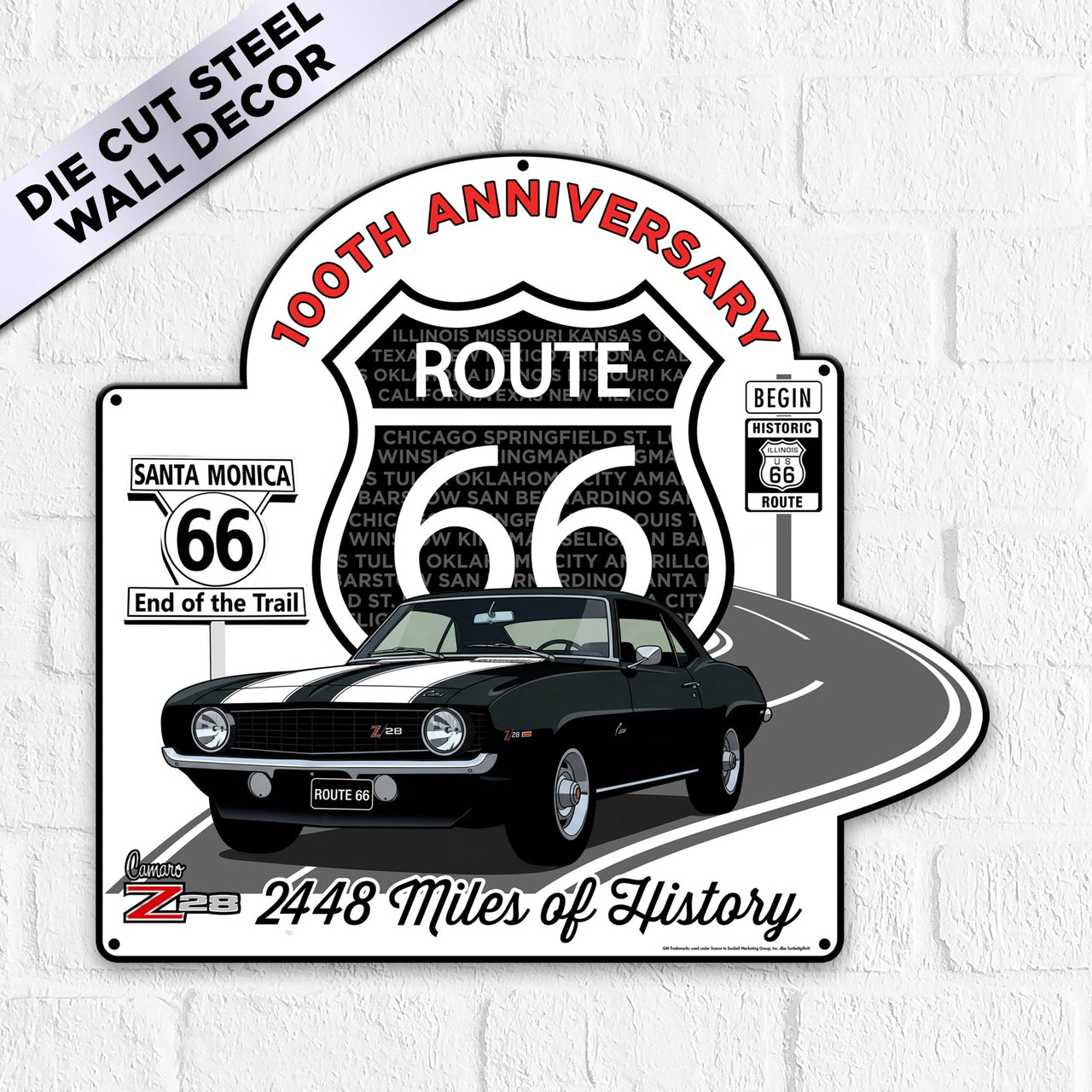 Route 66 100th Anniversary Die-Cut Metal Sign – Camaro Z28 Edition-Available in 2 Sizes