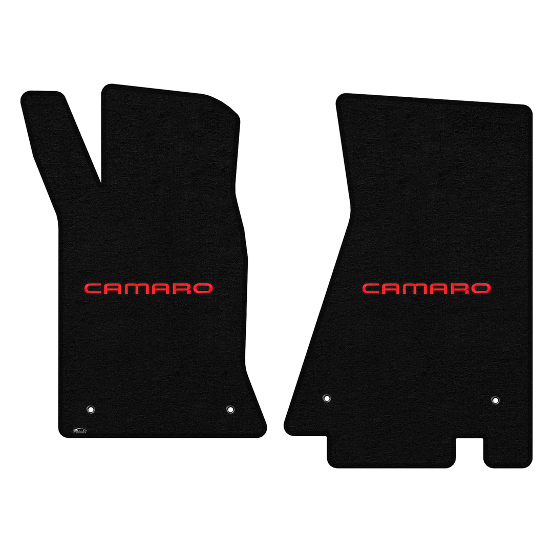 1982-1992 Gen 3 Camaro Lloyd front floor mats - Black with Red Camaro Letters logo