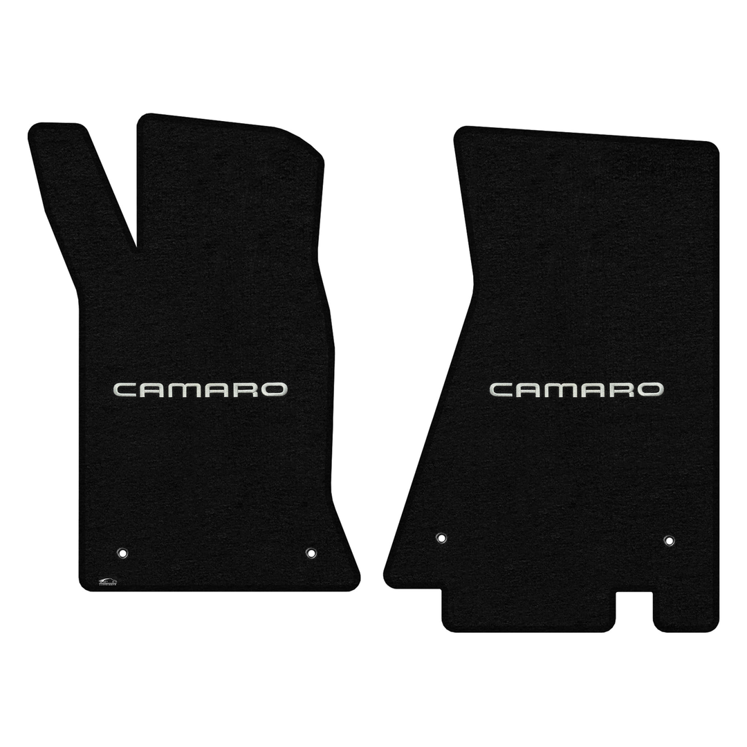 1982-1992 Gen 3 Camaro Lloyd front floor mats - Black with Silver Camaro Letters logo