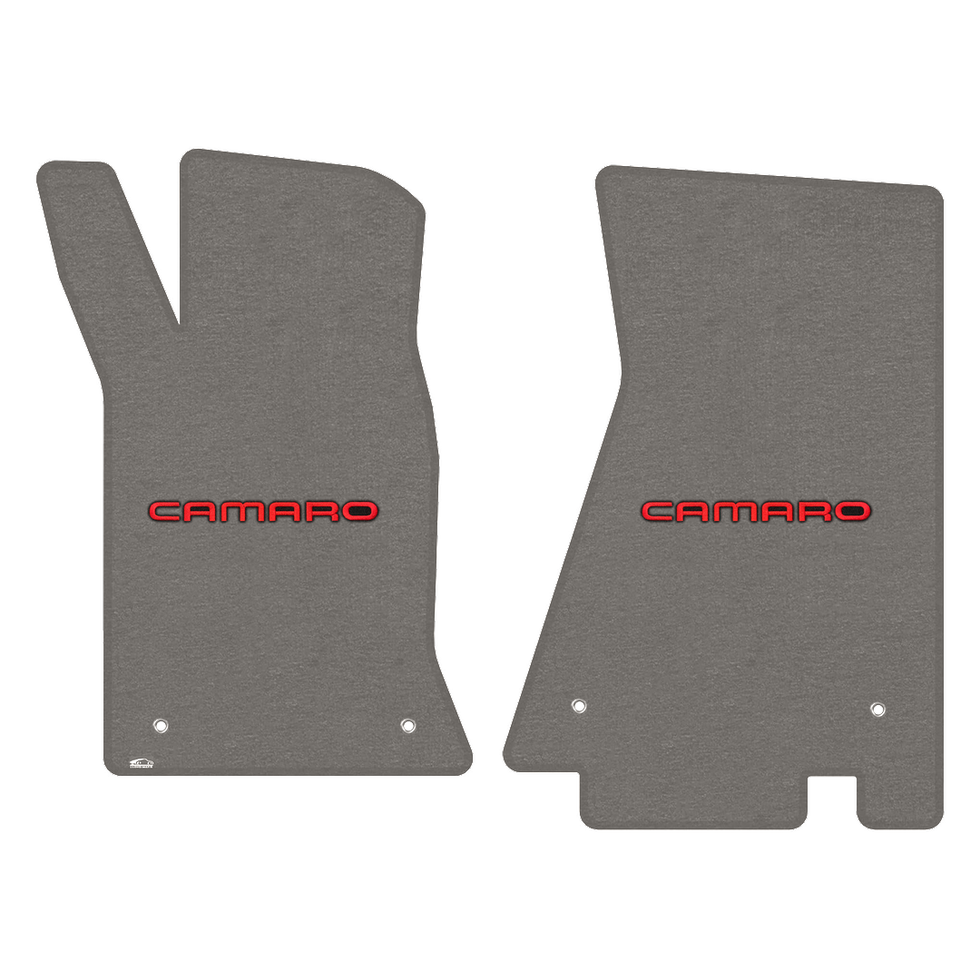 1982-1992 Gen 3 Camaro Lloyd front floor mats - Grey with Red Camaro Letters logo