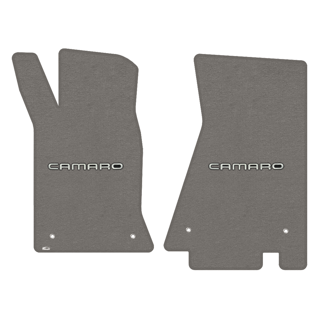 1982-1992 Gen 3 Camaro Lloyd front floor mats - Grey with Silver Camaro Letters logo
