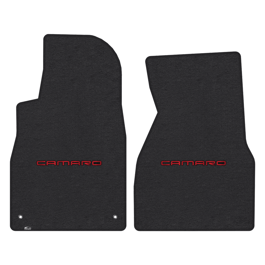 2000-2002 Gen 4 Camaro Lloyd front floor mats - Ebony with Red Camaro Letters logo