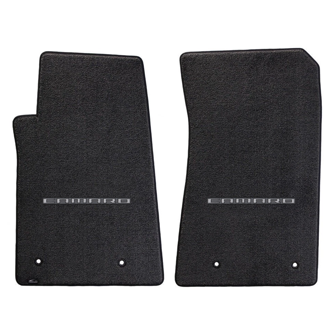 Gen 5 Camaro Lloyd front floor mats - Ebony with Large Silver Camaro Word logo