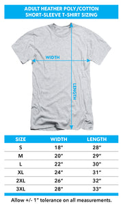 Adult heather t-shirt size chart