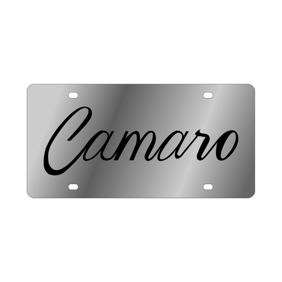 Camaro Retro Script Stainless Steel License Plate