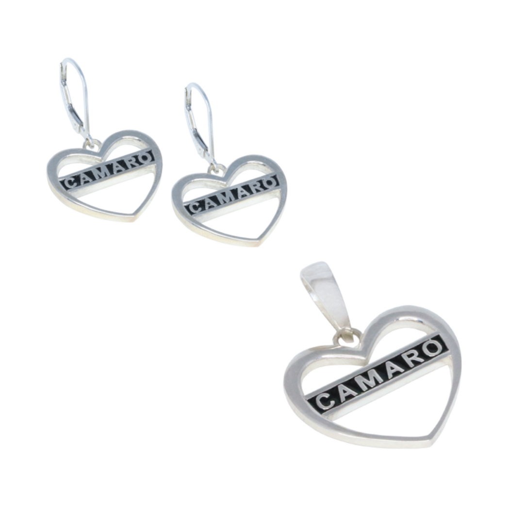 Camaro Sterling Silver Heart Earrings & Pendant Bundle