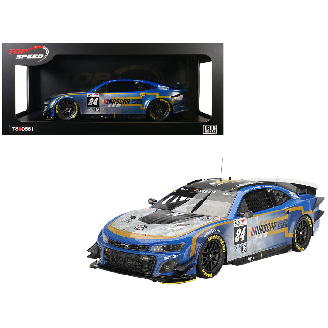 Chevrolet Camaro ZL1 #24 Jenson Button - Jimmie Johnson - Mike Rockenfeller (Post-Race Weathered Version) "Hendrick Motorsports - NASCAR Next Gen Garage 56" Innovative "24 Hours of Le Mans" (2023) 1/18 Model Car