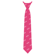 Chevy Cares pink necktie with repeating white bowtie pattern