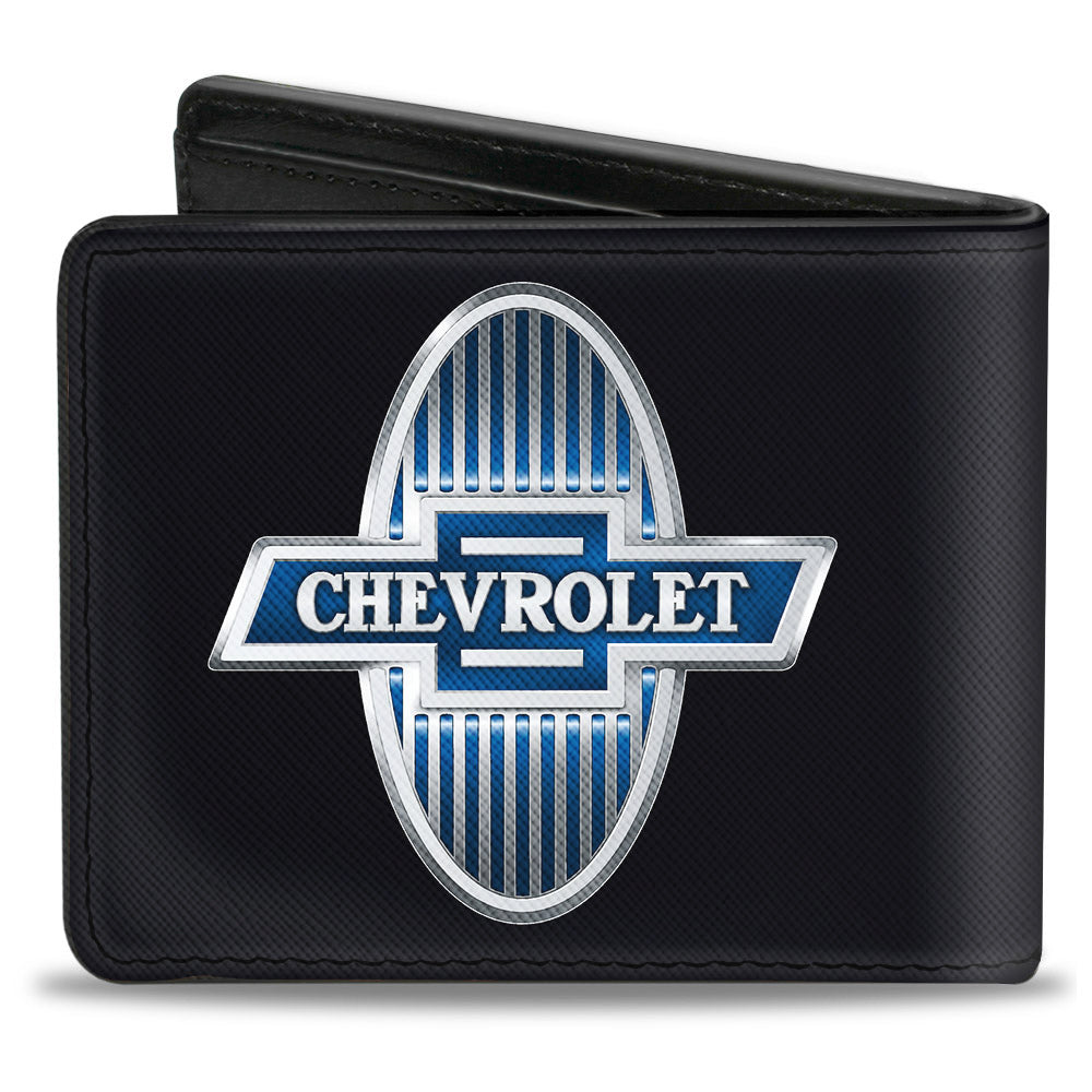 1929 Chevrolet Bowtie Logo Black Silver & Blue Bi-Fold Wallet