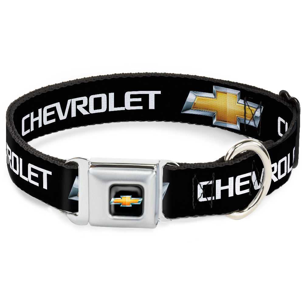 Chevy Bowtie Gold Seatbelt Buckle Collar - Black