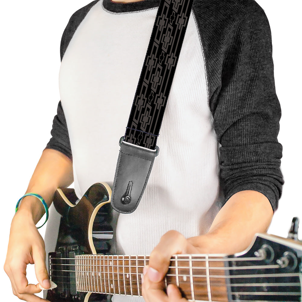 Retro Chevy Bowtie Monogram Black & Gray Guitar Strap