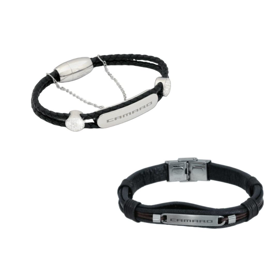 His and Hers Camaro Signature Black Leather Bracelet Bundle  display picture 2