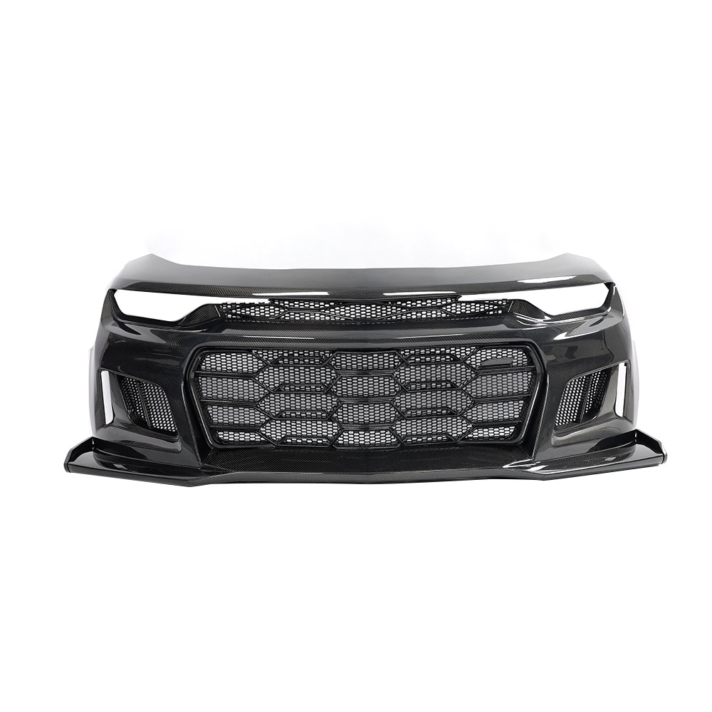 2019-2024 Chevy Camaro SS RS LT Black Panther ZL1 1LE 1PC Full Gloss Carbon Fiber Track Package Front Bumper Conversion for RS Headlights