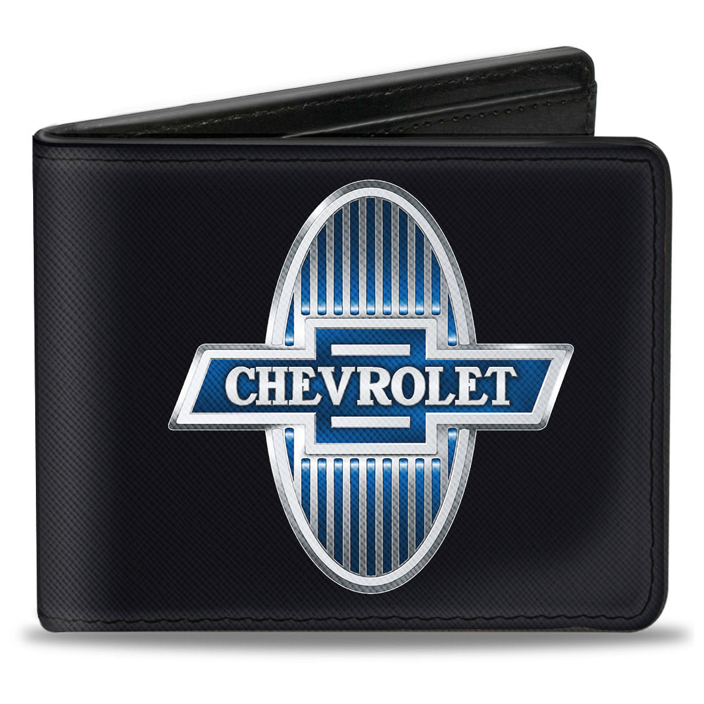 1929 Chevrolet Bowtie Logo Black Silver & Blue Bi-Fold Wallet