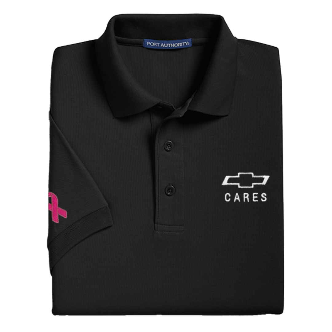 Men's Chevy Cares breast cancer awareness polo in black