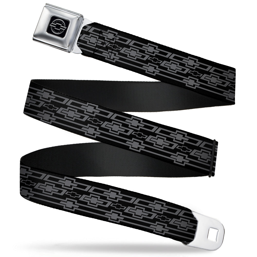 Retro Chevy Bowtie Monogram Seatbelt Belt - Black & Gray Webbing