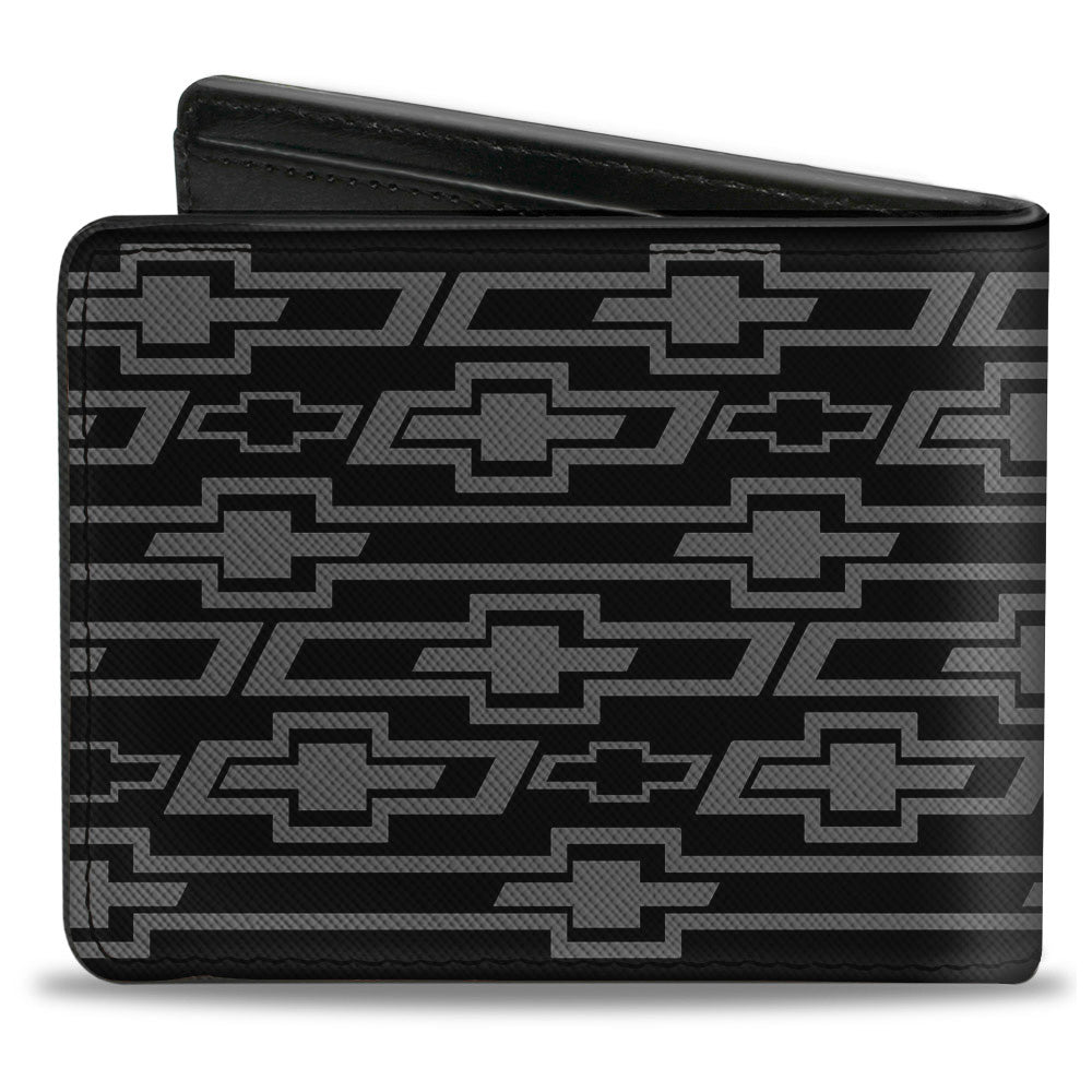 Retro Chevy Bowtie Diagonal Monogram Black & Gray Bi-Fold Wallet