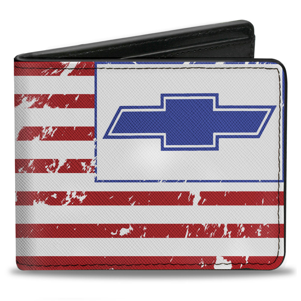 Chevrolet Bowtie American Flag Weathered Red White & Blue Bi-Fold Wallet