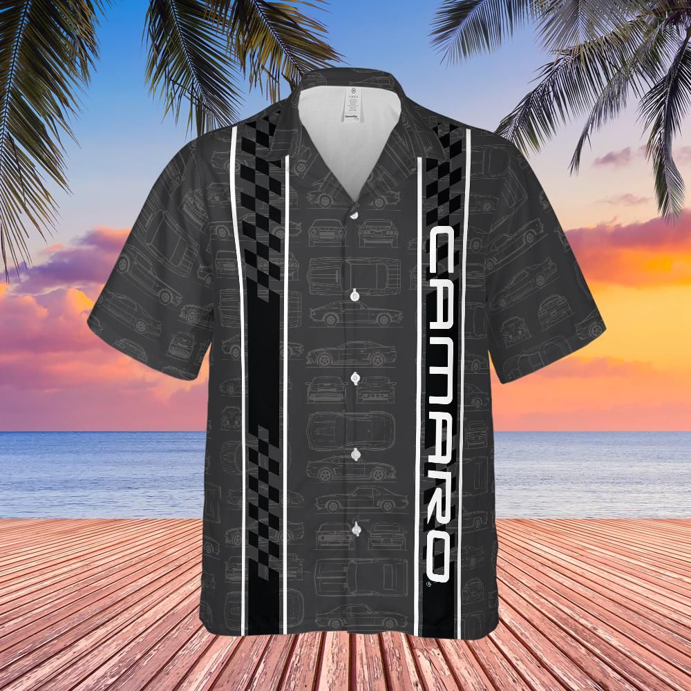 Camaro Men's Charcoal Racing Stripes Hawaiian Shirt
