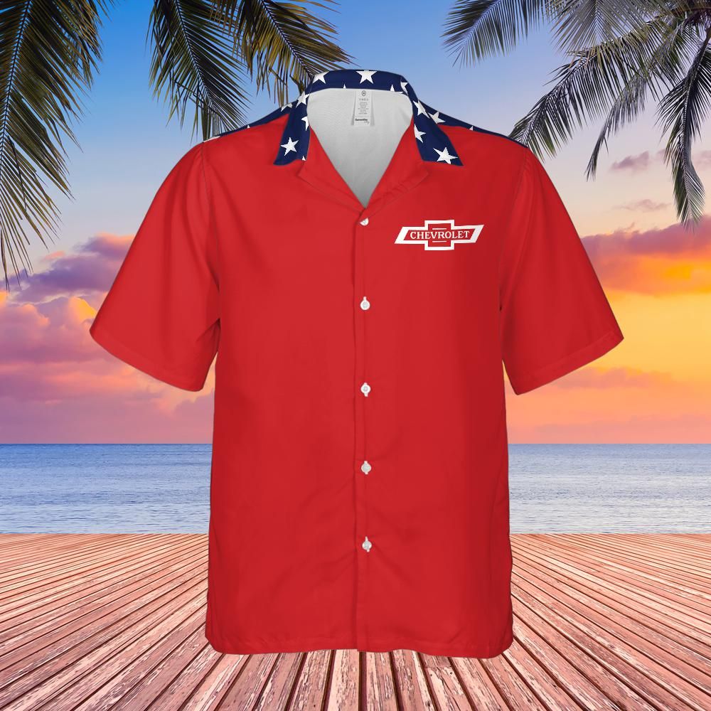 Chevy Red White and Blue with Stars and Stripes Men’s Americana Hawaiian Shirt