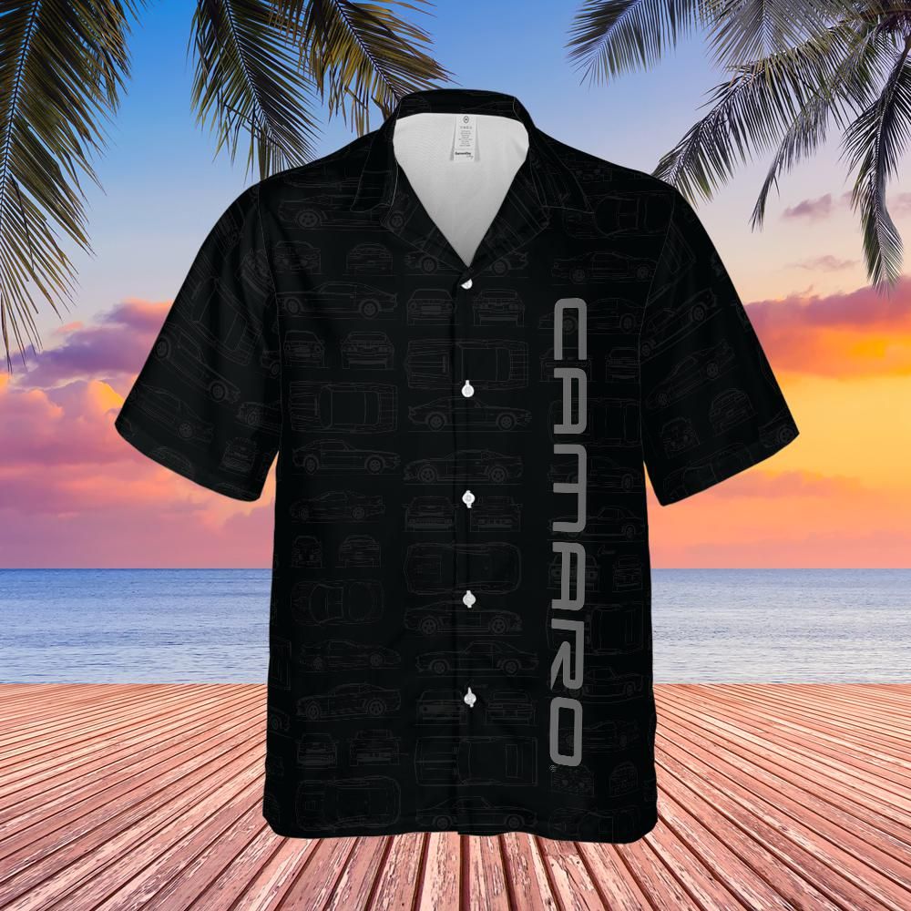 Chevy Camaro Men's Black Blueprint Pattern Hawaiian Shirt