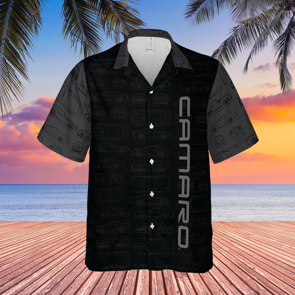 Camaro Men's Two Tonal Blueprint Pattern Hawaiian Shirt