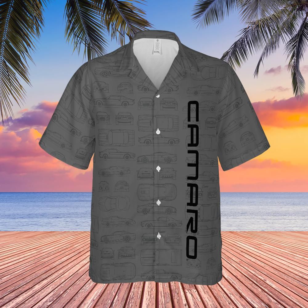 Camaro Men's Charcoal Blueprint Pattern Hawaiian Shirt